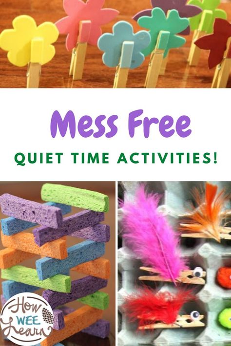 Quiet time activities are great, but only when there is no huge mess to clean up after! These quiet ideas are perfect for toddlers and preschoolers to use during quiet time as they are full of fun and learning while still being relatively mess free! Quiet Activities For Nap Time, Daycare Quiet Time Activities, Quiet Rest Time Activities Preschool, Quiet Sensory Bins, Quiet Center Preschool, After Nap Activities Preschool, Table Time Activities For Toddlers, Quiet Bins Preschool, Toddler Quiet Time Activities