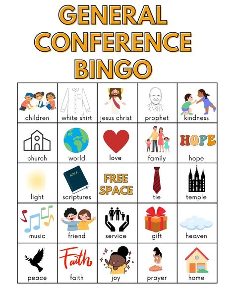 General Conference Bingo, Lds Conference Activities, Conference Bingo, General Conference Activities For Kids, Lds General Conference Activities, Bingo Printable Free, Bingo Free Printable, Conference Activities, General Conference Activities