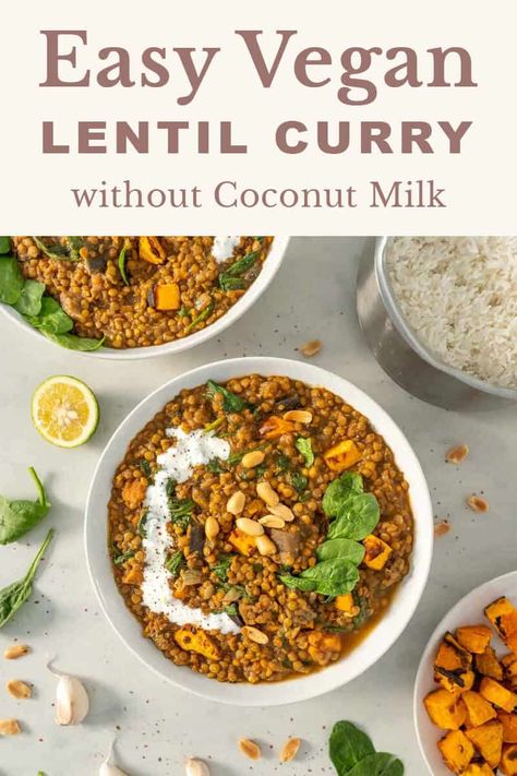 Looking for a vegan lentil curry recipe that doesn't include coconut milk? Look no further! This hearty and delicious dish is perfect for chilly winter nights. Plus, it's easy to make and ready in just 20 minutes. Serve with rice or naan bread for a complete meal. Brown Lentil Curry, Curry Without Coconut Milk, Vegan Lentil Curry, Cooking Green Lentils, Monday Dinner, Dhal Recipe, Lentil Curry Recipes, Lentil Dahl, Vegan Curry Recipes