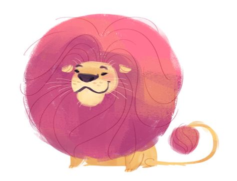 Lion Cute Illustration, Daily Cat Drawings, Pink Lion, Lion Illustration, Lion Drawing, 동화 삽화, Cat Drawings, Book Illustration Art, Lion Art