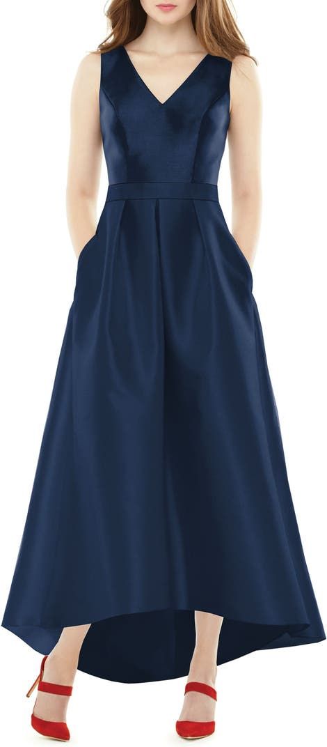 Alfred Sung Satin High/Low Gown | Nordstrom