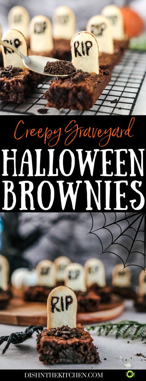 Graveyard Halloween Brownies are a fun and simple way to add spooky ambiance to your Halloween party treat table. It's an easy, no fuss recipe featuring brownies made from a mix and creative toppings. Graveyard Brownies, Milano Cookie, Creepy Graveyard, Halloween Treats To Make, Ripped Recipes, Halloween Cemetery, Graveyard Halloween, Halloween Brownies, Brownie Mix Cookies