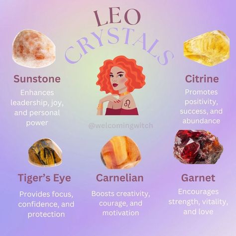 These crystals support Leo’s radiant personality, boosting their confidence, creativity, and leadership abilities while also providing grounding and emotional balance. . . . . . . . . . #witchlife #witchesofinstagram #moonmagick #witch #witchcraft #pagan #spiritual #Spirituality #witchytips #witchyaesthetic #babywitch #modernwitch #greenwitch #magickaltools #beginnerwitch #magickalsupplies #witchy #witchtok #witchyvibes #halloween #pagansofinstagram #witchessociety #witchesofig #welcomingwitc... Crystals And Their Uses, Leadership Abilities, Baby Witch, Personal Success, Boost Creativity, Gemstone Meanings, Modern Witch, Crystal Magic, Emotional Balance