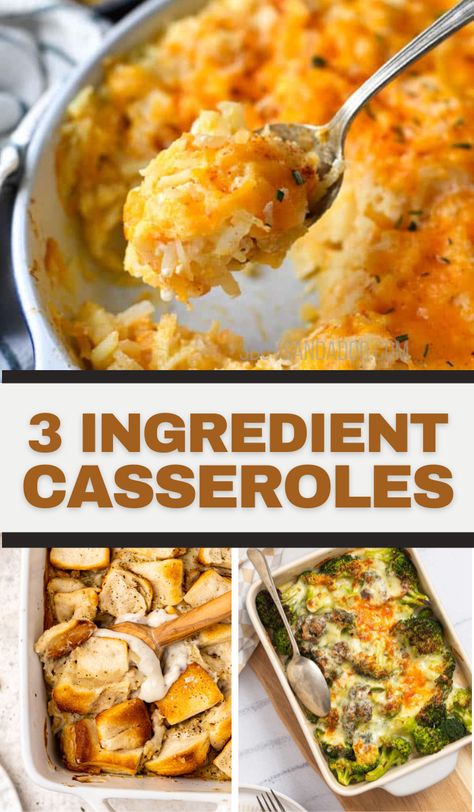 3 Ingredient Casserole Recipes are the perfect side dish recipes or even main meals! All taste like hearty dishes that are loaded full of goodness! Random Ingredients Recipes, Easy Side Casserole Recipes, 1 Person Casserole, 3 Ingredient Potato Recipes, Ingredient Recipes 5 Or Less, Dinner On A Budget For Two, Easy Few Ingredient Casserole, 4 Ingredient Meals Easy Dinners, Easy Quick Meals For One