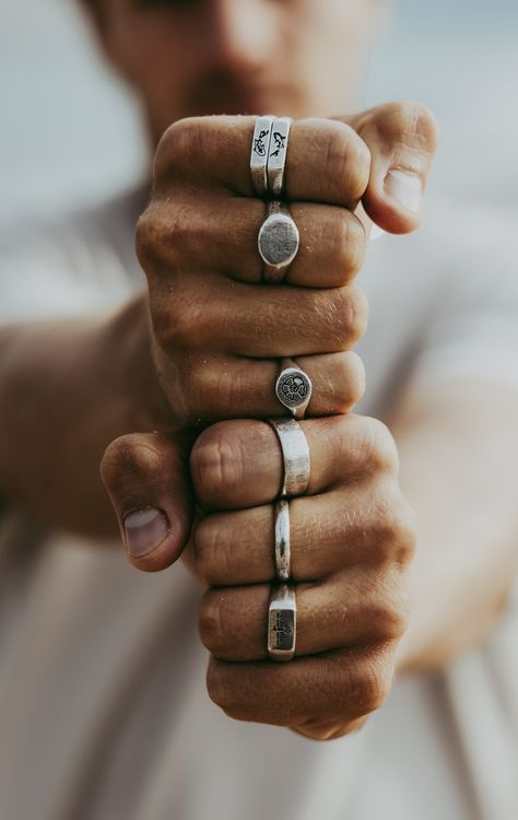 Finding Meaning, Masculine Jewelry, Partner Rings, Mens Jewellery, Jewelry Photography Styling, Silver Flower Ring, Mens Rings Fashion, Jewelry Photoshoot, Infinite Possibilities