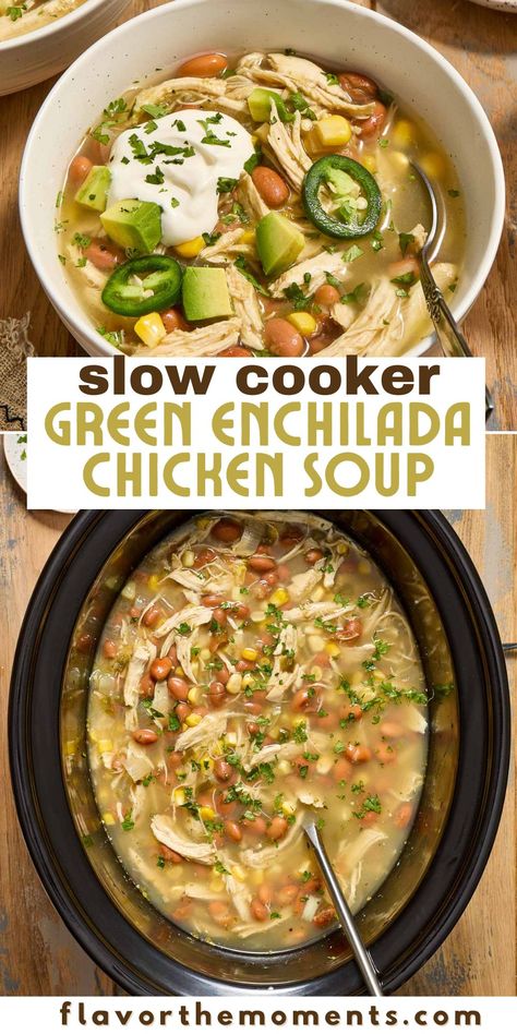 Crock Pot Green Enchilada Chicken Soup Green Chilli Chicken Enchilada Soup, Green Chilli Enchilada Soup, Whole 30 Chicken Enchilada Soup, Crockpot Green Enchilada Soup, Green Enchilada Soup Crockpot, Slow Cooker Green Chicken Chili, Healthy Soup Recipes Clean Eating Crock Pot, Green Chile Chicken Crockpot Recipes, Crockpot Green Chicken Enchilada Soup