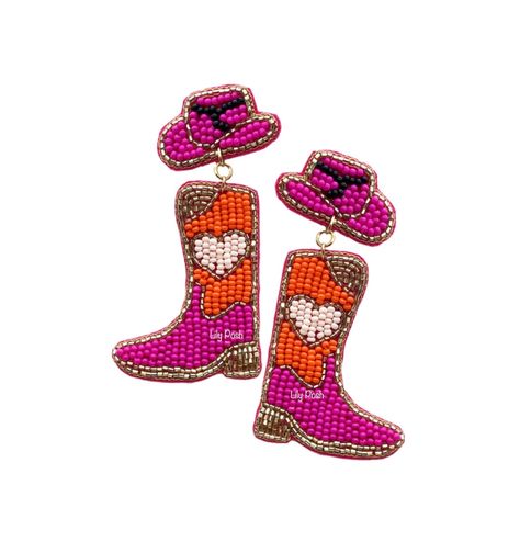 Excited to share the latest addition to my #etsy shop: NEW! Pink Cowboy Boots Seed Bead Earrings, Western Boots Earring, Boho Earring, Rodeo, Western Jewelry, Gift for Her https://etsy.me/3F4Z6wZ #gold #bacheloretteparty #southwestern #pink #unisexadults #pushback #boh Cowboy Boot Art, Cowboy Top, Boot Earrings, Cowboy Accessories, Pink Cowboy Boots, Tiger Earrings, Beaded Shirt, Earrings Western, Pink Cowboy