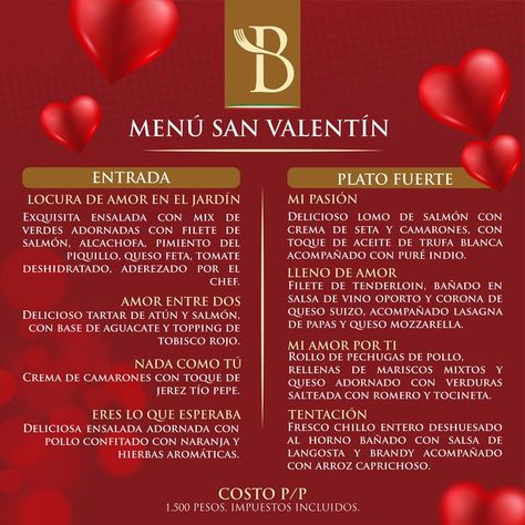 Promo 14 Febrero Menu San Valentin Mozzarella, Feta, Chef