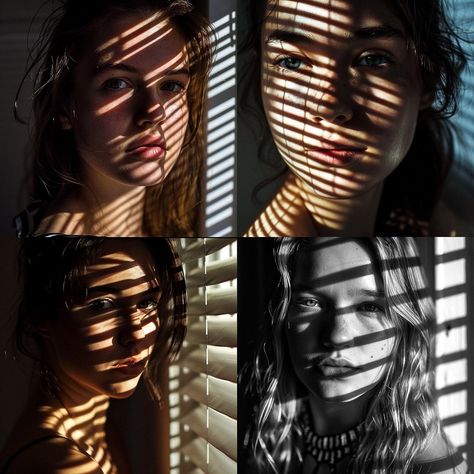 Portrait shot with light and shadow from window blinds Midjourney style | Andrei Kovalev's Midlibrary Blinds Photoshoot, How To Draw Shadow, Window Shadow, Instagram Projects, Blinded By The Light, Oil Painting Inspiration, Portrait Lighting, Exotic Bird, Cyberpunk Character