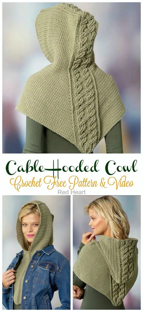 Crochet Cowl Free Pattern, Hooded Cowl, Crochet Hoodie, Crochet Cowl Pattern, Irish Crochet Dress, Crochet Cable, Crochet Infinity Scarf, Haken Baby, Cowl Pattern