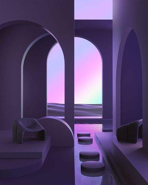 #3D #architecture #c4d #cinema4d #design #modern #octane #petertarka #Render Peter Tarka, Dreamscape Architecture, Purple Room, 3d Architecture, Futurism, Retro Futurism, Fantasy Landscape, Aesthetic Backgrounds, Art And Architecture