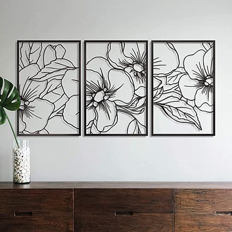 Floral Metal Wall Art, Black Metal Wall Art, Home Decor Sets, Mural Floral, Metal Wall Art Decor, Single Line, Wall Decor Set, Decor Minimalist, Arte Floral