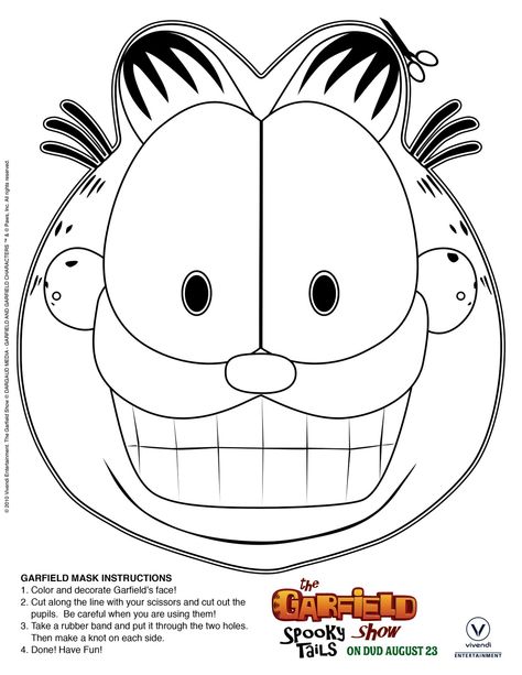 Free Printable: Print & Color Garfield Mask Garfield Craft, Garfield Pumpkin, Garfield Party, Garfield Costume, Garfield Halloween, Printable Coloring Masks, Garfield Birthday, Pumpkin Carving Template, Coloring Mask