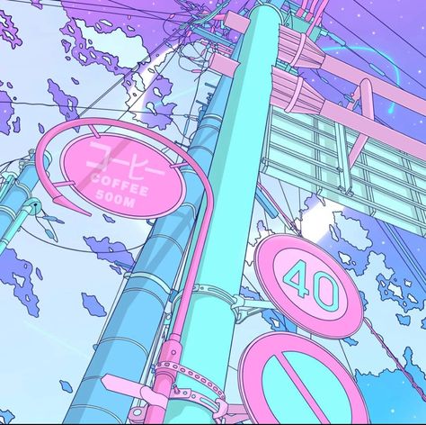 City Pop Color Palette, Dystopian Anime, Vaporwave Illustration, Pop Color Palette, Ipad 2024, Wave Aesthetic, Anime Vibe, City Pop, Imaginary Friends