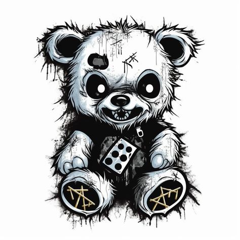 Evil Teddy Bear Tattoo, Mobil Wallpaper, Teddy Bear Sketch, Evil Teddy Bear, Voodoo Doll Tattoo, Sketchbook Ideas Inspiration, Graffiti Art Letters, Panda Drawing, Doll Tattoo