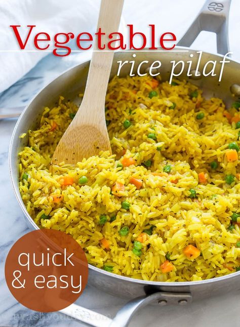 This quick and easy Vegetable Rice Pilaf is a homemade version of the boxed rice variety. My family loves this with dinner! Vegetable Rice Pilaf, Easy Rice Pilaf, Rice Pilaf Recipe, Pilaf Recipe, Rice Side Dish Recipes, Pilaf Recipes, Rice Side, Dried Basil, Easy Vegetable