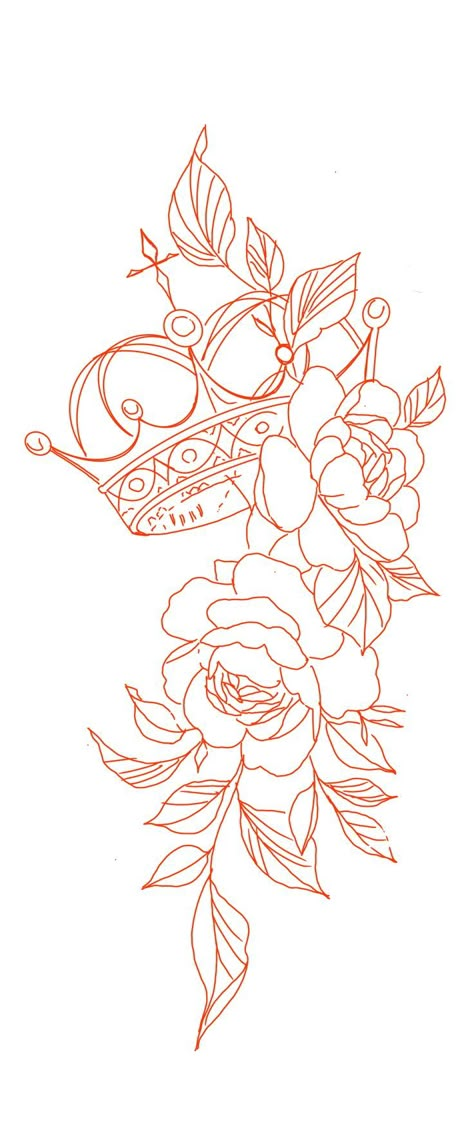 Crown Floral Tattoo, Women Sleeve Tattoo Stencil, Leg Tattoos Outline, Leg Tats For Women Thigh Piece, Crown And Roses Tattoo, Tattoo Stencils Rose, Floral Crown Tattoo, Shoulder Piece Tattoo Women, Tattoo Outlines For Women