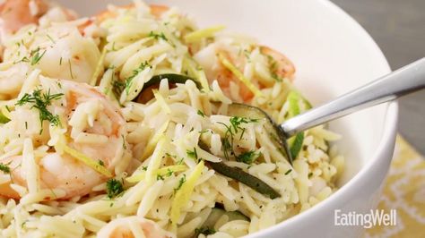 <p>How to Make Lemon-Garlic Shrimp over Orzo with Zucchini</p> Orzo With Zucchini, Dash Diet Menu, Shrimp Orzo, Dash Diet Meal Plan, Balance Blood Sugar, 200 Calorie, Dash Diet Recipes, How To Cook Orzo, Lemon Garlic Shrimp