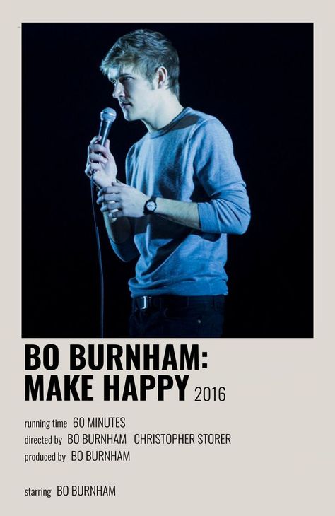 Bo Burnham Make Happy, Happy Poster, Bo Burnham, Make Happy, Made By Me, Movie Poster, White