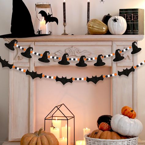 PRICES MAY VARY. Package Includes: You will get 2 pieces Halloween felt bats witch and wood beads garland in different style, enough quantity can satisfy your daily needs of festival decor, rustic farmhouse design and cute patterns add spooky Halloween atmosphere. Widely Use: Our Halloween felt bats bead garland suitable for Halloween theme parties, such as tree, walls, windows, mantel, doorway, dinner tables, office, adds an eye-catching addition to your home and enjoy the happy time with famil Halloween Decor Cottagecore, Decorate With Wood Bead Garland, Gate Halloween Decor, Garland Halloween, Halloween Bay Window Display, Cute Spooky Decor, Hollween Decorations, Kid Friendly Halloween Decor, Halloween Garland Diy