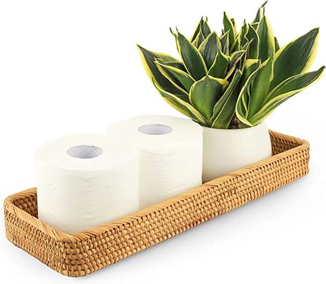 Amazon.com: CELEZAR Rattan Toilet Tank Basket Woven Guest Towel Holder Decorative Wicker Tray 17" x 6" x 2" for Serving Bread or Shelves Bathroom Counter Organizers and Storage (17 x 6 x 2 inches, Honey Brown) : Home & Kitchen Toilet Tank Basket, Bathroom Counter Storage, Bathroom Trays, Bathroom Counter Organization, Guest Towel Holder, Bathroom Vanity Tray, Shelves Bathroom, Counter Organization, Countertop Organization