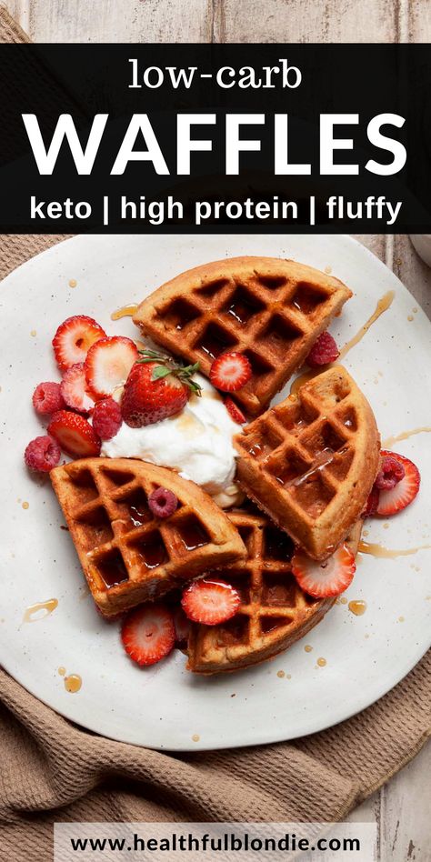 almond flour, high-protein, keto waffles are low-carb and healthy Waffle Protein Recipe, Low Carb Waffle Recipe, Almond Flour Waffle Recipe Easy, Almond Flour Waffle Recipe, Keto Waffles, Keto Protein Waffle Recipe, Low Carb High Protein Snacks, Healthy Waffle Recipe Almond Flour, Almond Flour Protein Waffles