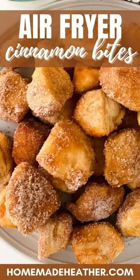 Easy Air Fryer Cinnamon Bites (Donut Holes) Cinammon Dough Balls, Air Fryer Cruffins, Crescent Roll Donuts Air Fryer, Cinna Bites, Air Fryer Desserts Easy Recipes, Air Fryer Cinnamon Roll Bites, Air Fryer Cookies, Grand Biscuit Recipes, Cinnamon Snack