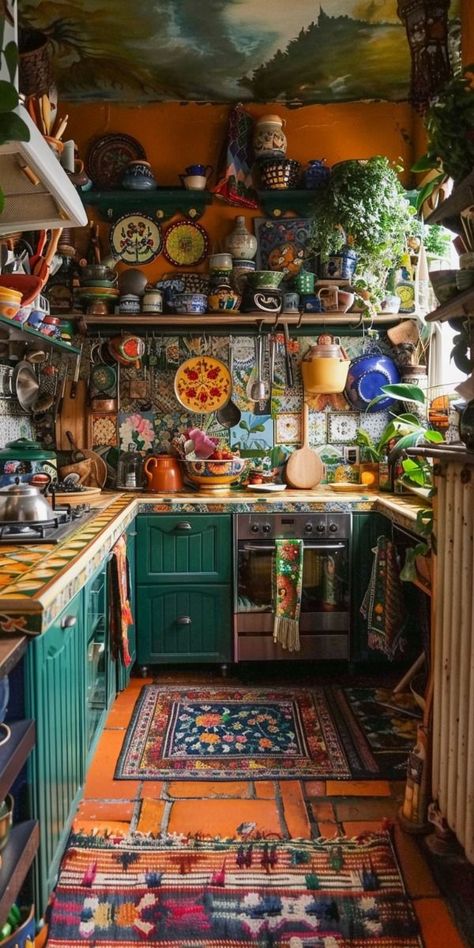 40 Boho Kitchen Ideas on a Budget You Can Do in 2024 Boho Kitchen Design, Maximalism Interior, Kitchen Ideas On A Budget, Boho Style Kitchen, Boho Kitchen Ideas, Boho Kitchen Decor, Macrame Wall Hangings, Retro Interior Design, Indian Home Interior