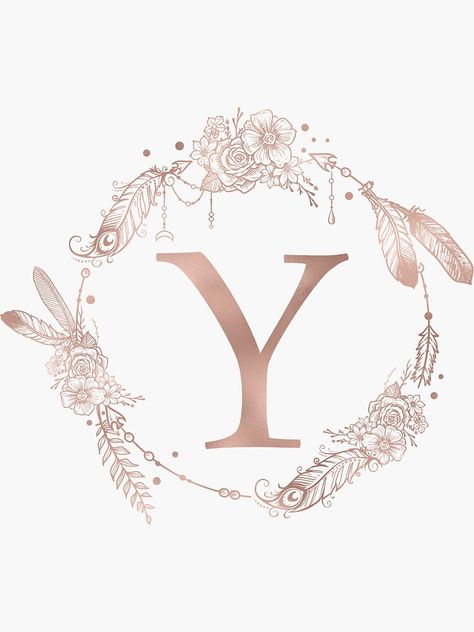 "Letter Y Rose Gold Pink Initial Monogram" Sticker by naturemagick | Redbubble Huruf Y Aesthetic, Calligraphy Letters Alphabet, Gold Quotes, Monogram Art, Aesthetic Letters, Wallpaper Earth, Alphabet Wallpaper, Monogram Stickers, Letter Y