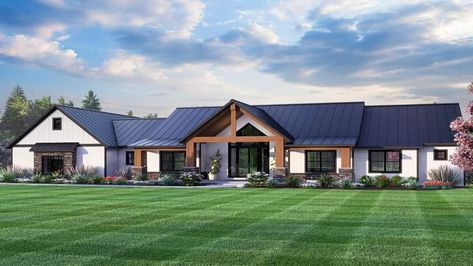 Sq. Ft.: 2,489 | Bedrooms: 3 | Bathrooms: 2.5 Mountain Ranch House Plans, Barndo Ideas, Ideal House, Mountain Ranch, Ranch House Plan, Lake Front, Ranch Style House Plans, Mountain House Plans, Backyard Office