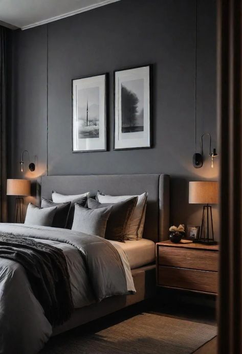 47 Stunning Grey Bedroom Ideas for An Elegant Bedroom Design 19 Grey Bedroom Ideas, Elegant Bedroom Design, Grey Bedroom Design, Grey Bedroom Decor, Grey Headboard, Creative Bedroom, Relaxing Bedroom, Grey Bedroom