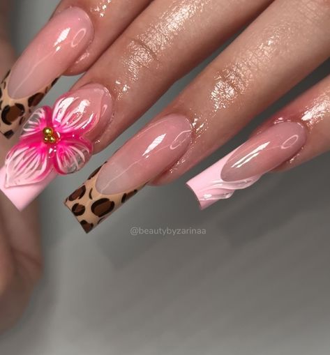 Nails Without Charms, Square Nails Aesthetic, Print French Tip Nails, Lily Nails, Cheetah Print Nails, 3d Flower Nails, Diy Acrylic Nails, Drip Nails, Nails Aesthetic