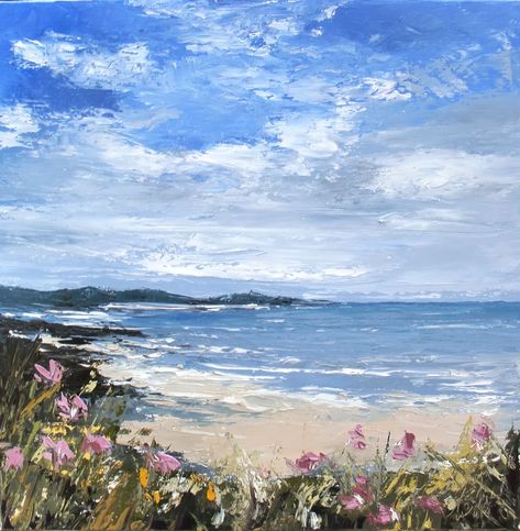 Pretty Landscape Paintings, Beachscape Painting, Acrylic Ocean Painting, Seascapes Paintings, Seascape Watercolor, Art Paintings Acrylic, Ocean Landscape Painting, Canvas Painting Ideas For Beginners, Seascapes Art