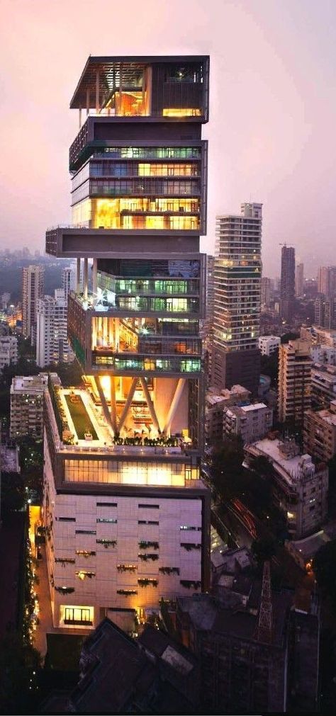 Antilia is a private residence in the billionaires row of Mumbai, India. Antilia Mumbai, Billionaires Row, Handmade Fabric Bags, Mumbai India, Pretty Places, Exterior Design, Mumbai, Luxury Homes, Times Square