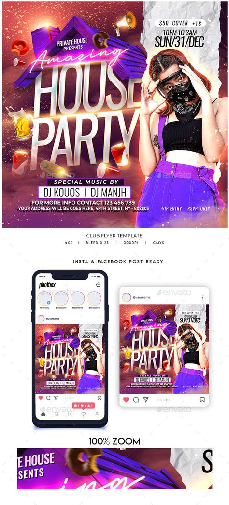 Night Club Flyer House Party Flyer Design, House Party Flyer, Night Club Flyer, Club Flyers, Club Night, Design Typography, Party Flyer, Graphic Design Typography, House Party