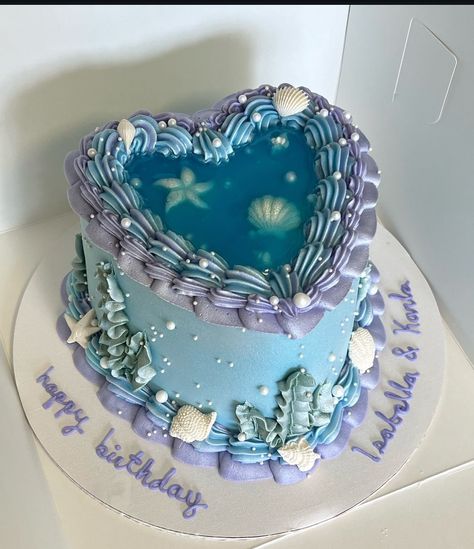 Heart Shaped Mermaid Cake, Mermaid Heart Cake, Mermaid Cake Aesthetic, Mermaid Tail Birthday Cake, Ariel Mermaid Cake, Mermaid Theme Cake, Cutie Cake, Dark Birthday, Ocean Cake