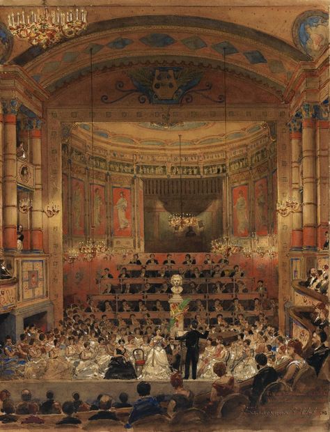 Constant Moyaux Vintage Theatre Aesthetic, 1800s Paintings, Opera Painting, Goodnotes Ideas, 19th Century Aesthetic, Contemporary Theatre, Victorian Paintings, Rennaissance Art, School Painting