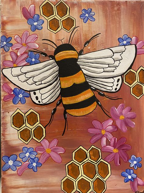 Bee Canvas Painting, Painting Ideas Wall, Watercolors Ideas, Canvas Painting Ideas, Craft Stuff, Collage Wall, Diy Canvas Art Painting, Art Collage Wall, Acrylic Painting On Canvas