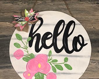 Door Wreath Ideas, Door Hanger Ideas, Hello Spring Sign, Spring Door Decoration, Teacher Door Hangers, Spring Door Hanger, Large Farmhouse, Market Booth, Door Hangers Diy