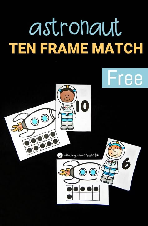 Explore numbers and ten frames with this fun and free astronaut ten frame match! Perfect for Pre-K and Kindergarten math. Space Theme Preschool, Space Lessons, Space Preschool, Space Classroom, Math Centers Kindergarten, Numbers Kindergarten, Space Activities, Ten Frames, Ten Frame