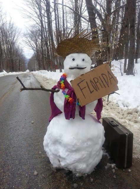 Snowman hitchhiking to Florida. Snowman Ideas, Funny Snowman, Snow Fun, Enrique Iglesias, Build A Snowman, Winter Fun, Funny Photos, Jamaica, Winter Wonderland