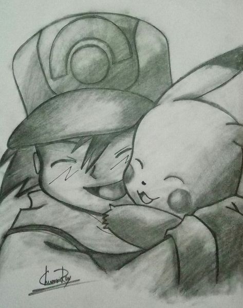 Ash and Pikachu Pikachu Drawing Easy, Ash Drawing, Easy Pokemon Drawings, Ash And Pikachu, Pikachu Drawing, Shading Drawing, Scary Drawings, Pokemon Sketch, Ash Pokemon