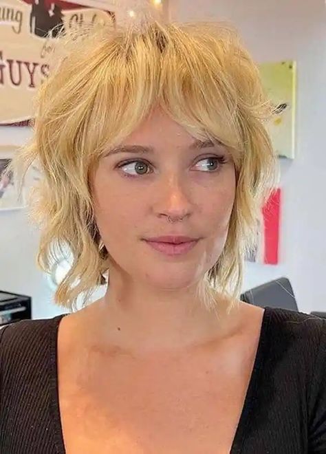 Layered Haircuts With Bangs Short, Shaggy Short Hair With Undercut, Short Blonde Shag Hairstyles, Styling A Short Shag Haircut, Shaggy Short Bob For Fine Hair, Shag Haircut Curly Short, Bold Haircut For Women, Shag Bob With Bangs Choppy Layers, Womens Short Shag Haircut