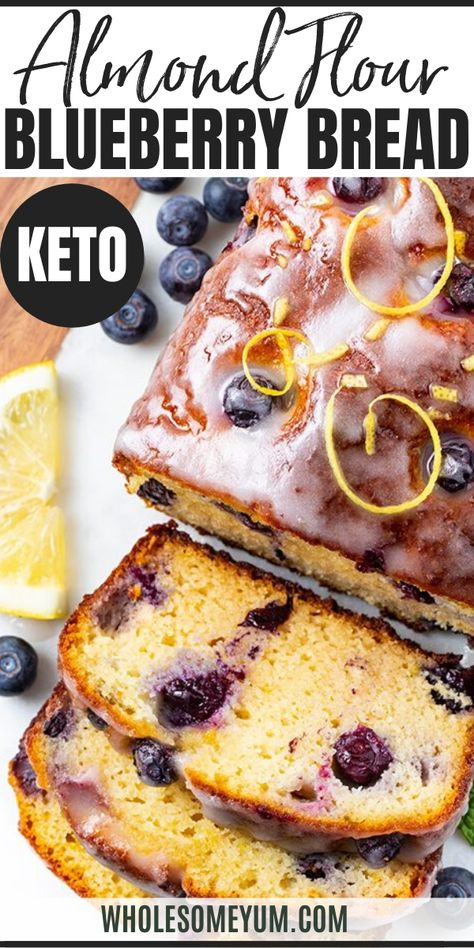 Almond Flour Keto Blueberry Bread Recipe - Keto lemon blueberry bread is like a low carb blueberry muffin loaf! With just 10 minutes prep in ONE BOWL, almond flour blueberry bread tastes just like the coffee shop, right at home. #wholesomeyum #keto #ketodesserts #ketobread #almondflour #blueberries #lemon Almond Flour Blueberry Bread, Keto Lemon Blueberry, Keto Blueberry Bread, Muffin Loaf, Almond Flour Blueberry, Low Carb Blueberry Muffins, Diet Chocolate, Low Carb Blueberry, Blueberry Bread Recipe