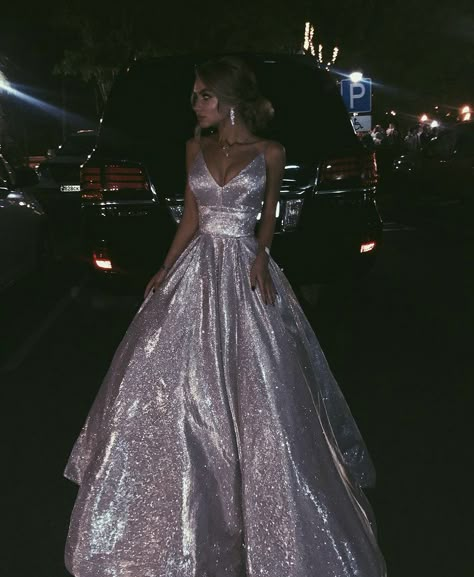 Silver Ball Gown Aesthetic, Extra Prom Dresses, Ball Dress Aesthetic, Ball Gown Aesthetic, Gown Aesthetic, Big Dress, Sparkle Prom Dress, Prom Dress Inspo, Dreamy Wedding Dress