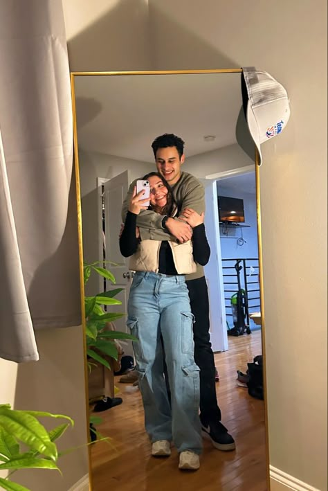 couple mirror photo #datenightoutfitideas #coupleposesideas Pic Ideas For Couples Mirror, Hot Mirror Poses Of Couple, Funny Couple Mirror Pictures, Couple Poses Mirror, Couple Mirror Pose Ideas, Couple Mirrorselfie, Couple Mirror Pic, Couple Selfies, Inspiring Photos