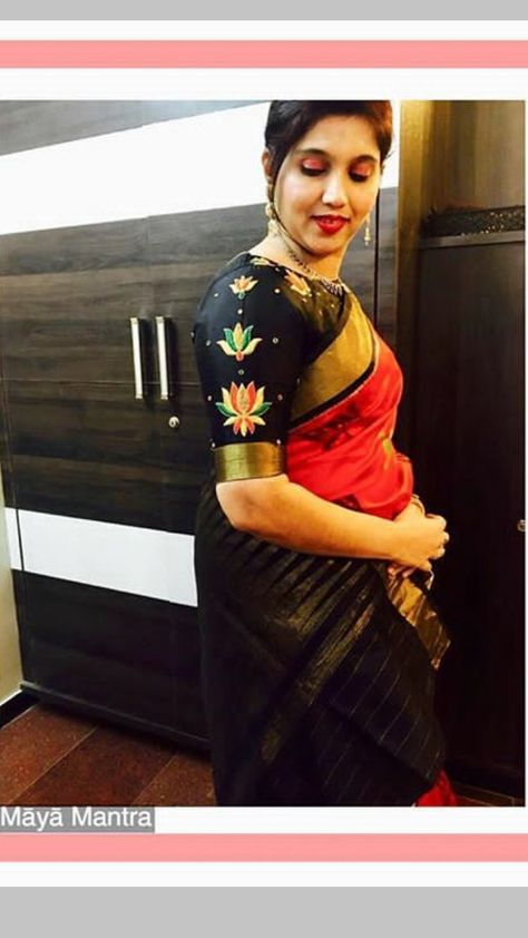 Shoulder Work For Blouse, Black Pattu Saree Blouse Designs, Shoulder Design For Blouse, Black Blouse Maggam Work Designs, Black Blouse Ideas, Black Blouse Work Designs, Black Maggam Work Blouse Designs, Machine Work Blouse Designs For Silk Saree, Black Work Blouse