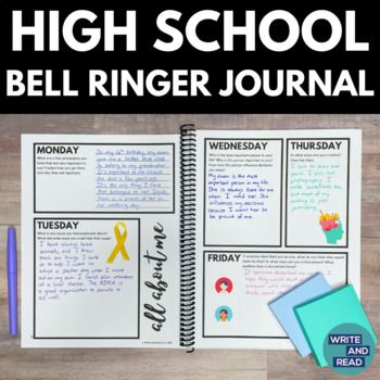 Do you need an engaging daily bell ringer that your high school students can do independently? This high school bell ringer journal is a full year of prompts that students will enjoy responding to. These creative questions help students get daily practice writing in complete sentences, using correct grammar, and supporting their answers all without the worry of getting an answer wrong. This high school bell ringer journal has 36 weeks of prompts, enough for the whole year! Each week will have a High School Bell Ringers, Middle School Bell Ringers, Bell Ringers For High School English, Bell Ringers Middle School, Bell Ringers For High School History, Jane Schaefer Writing, Ela Bell Ringers, High School Esl, High School Writing