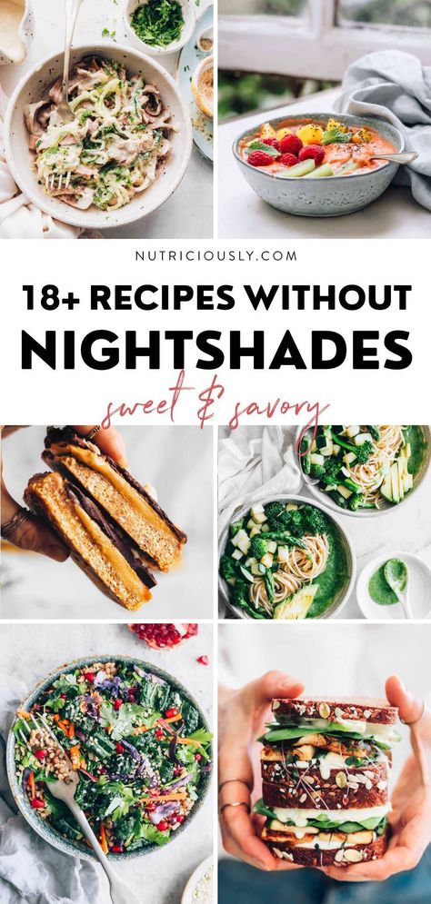 Can’t have tomatoes, potatoes, eggplants, or peppers? No problem; these delicious nightshade-free recipes are easy, nutritious, and family-friendly! Try our sweet and savory picks for breakfast, lunch, dinner, and dessert, today. Nightshade Free Recipes Slow Cooker, Nightshade Free Vegan Recipes, Nightshade Free Vegetarian Recipes, Nightshade Free Recipes Dinner, Non Nightshade Recipes, Nightshade Allergy Recipes, Nightshade Free Side Dishes, Nightshade Free Salad Recipes, Nightshade Free Meals