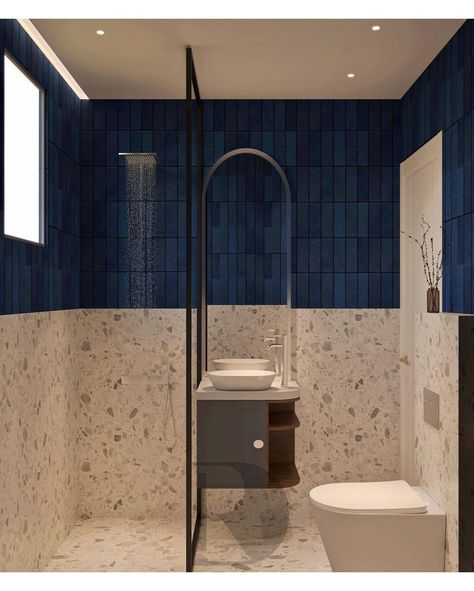 White Terrazo with Blue ceramic Terrazzo Toilet, Blue Terrazzo, White Terrazzo, Terrazzo Flooring, Blue Bathroom, Blue And White, Flooring, White, Blue